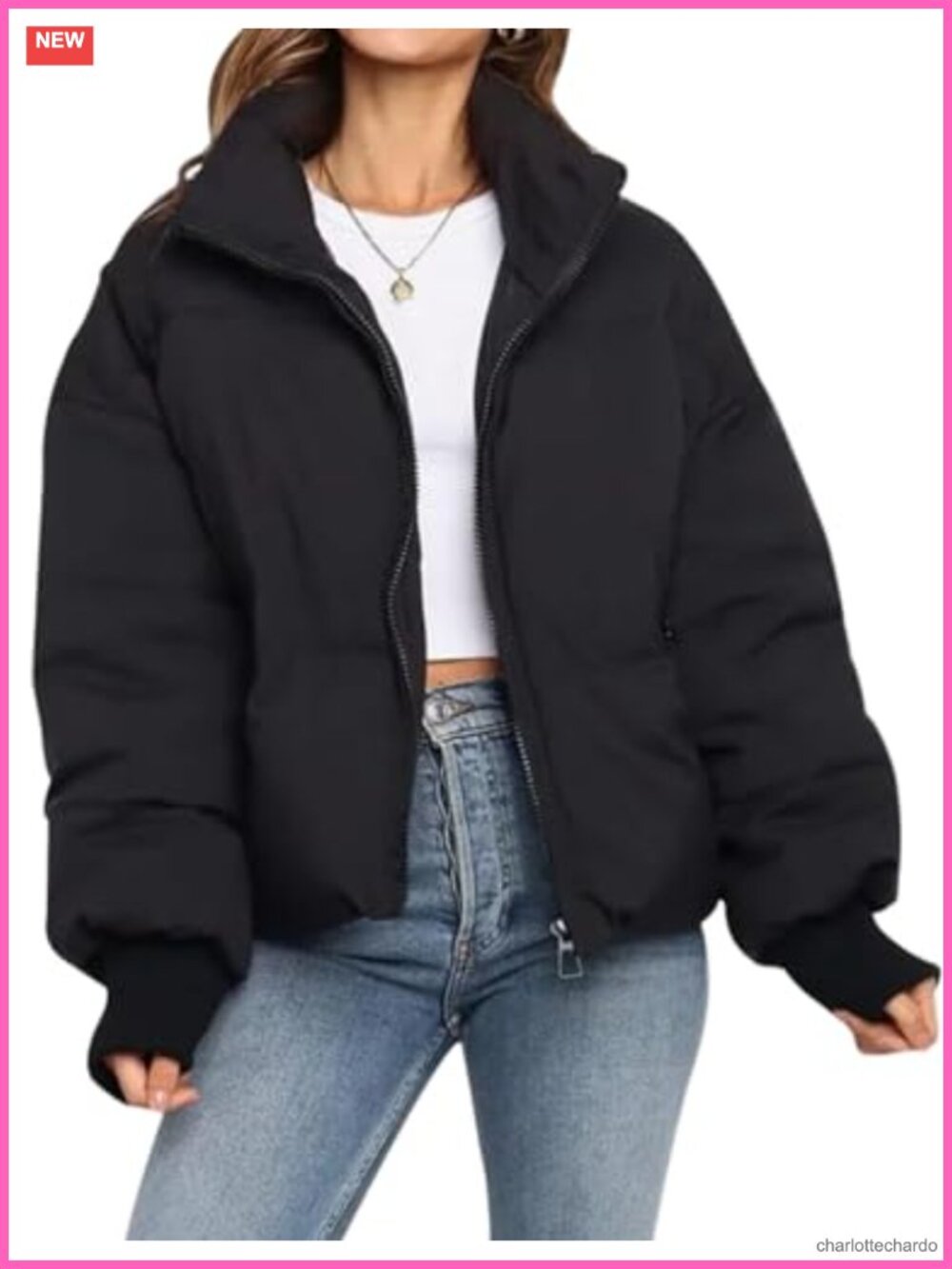 Women's Cropped Puffer Jacket Quilted Winter Coat Full Zip